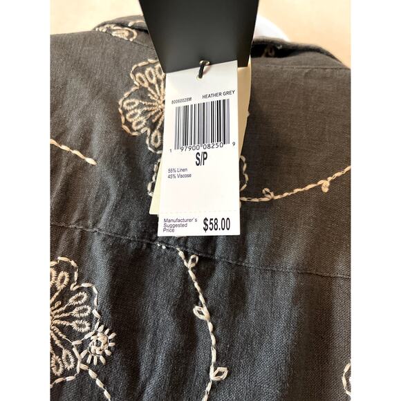 Truth By Republic Men's Grey Embroidered Linen Blend Floral Camp Shirt NWT Small - Picture 7 of 8